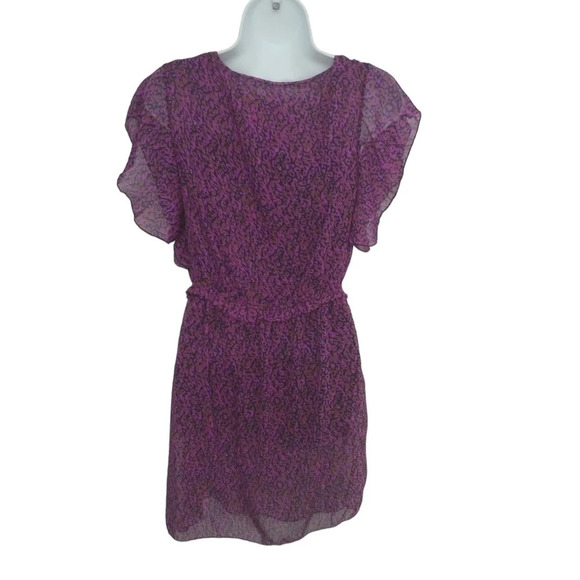 Sheer with Underlay 80s Style Dress Purple/Brown/Blue Abstract Print S - Picture 6 of 7